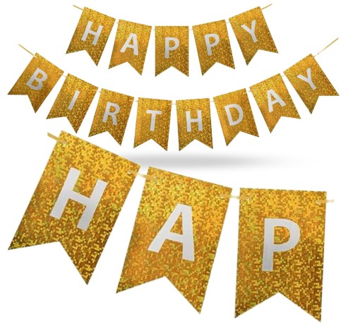 Baner urodzinowy Happy Birthday złoty holograficzny girlanda