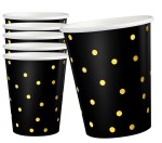 Kubki papierowe czarne w złote kropki 220ml 6 sztuk