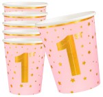 Kubki różowe w złote gwiazdki Roczek 220ml 6szt.