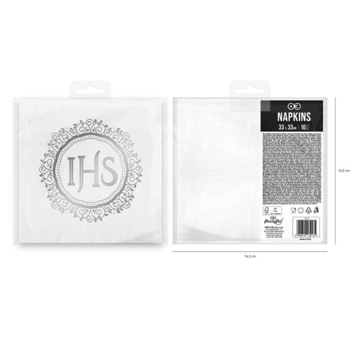 Serwetki komunijne IHS biało-srebrne 10szt. .jpg
