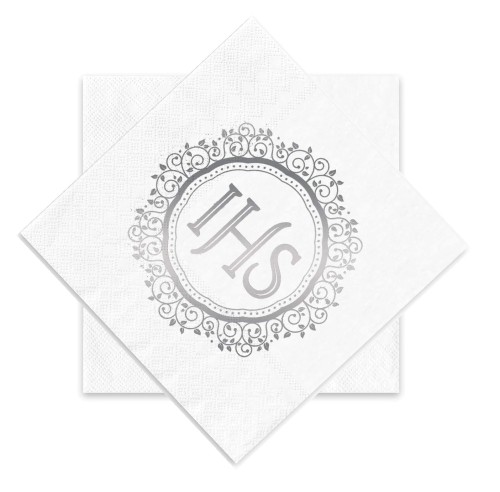 Serwetki komunijne IHS biało-srebrne.jpg