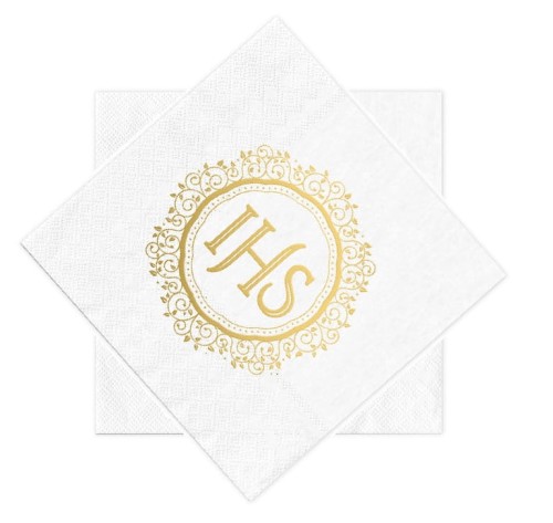 Serwetki papierowe IHS komunijne IHS biało-złote 10szt.