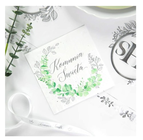 Serwetki komunijne Komunia Święta Eukaliptus srebrny 10szt.1.jpg