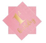 Serwetki papierowe Roczek Dziewczynki 1st birthday różowe 10szt