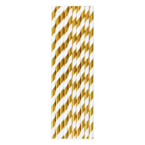 Słomki papierowe paski złote 10szt