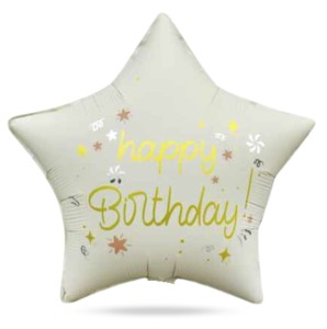 Balon foliowy gwiazda biała Happy Birthday 45cm 18 cali