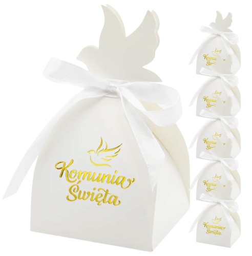 Pudełko na prezent dla gości Komunia Święta biało-złote 6szt. DIY.jpg