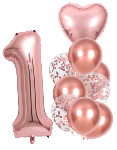 BALONY ROCZEK CYFRA 1 Zestaw Balonów URODZINY  DZIEWCZYNKI rose gold 100cm