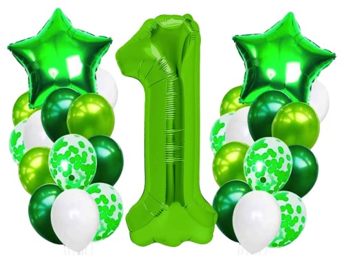 BALONY ZIELONE na urodziny zestaw Piłkarz Dinozaur Zestaw balonów Roczek