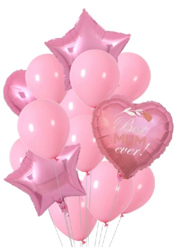 Zestaw Balonów Dzień Mamy RÓŻOWE 14szt Serce Gwiazda Hel PREZENT