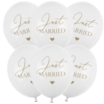 Balony lateksowe białe z nadrukiem Just Married 12 cali 6 szt