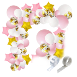 Girlanda balonowa różowa złota gwiazdki dekoracja na roczek chrzest taśma