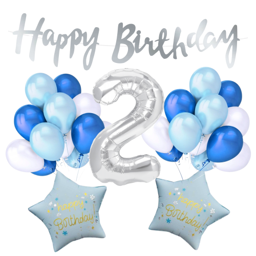 Zestaw urodziny CHŁOPCA balony baner Happy Birthday cyfra 0-9 70cm GWIAZDY