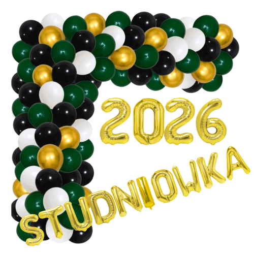 Girlanda balonowa Studniówka butelkowa zieleń z Cyframi 2026 napis Balony