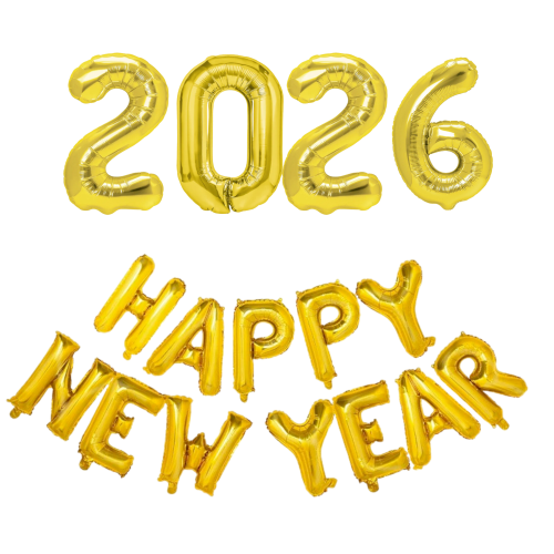 Zestaw balonów Happy New Year złote 2026 cyfry 40cm Na Sylwestra balony zestaw