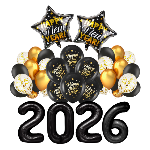 Balony Sylwester Gwiazdy Happy New Year sylwestrowe 2026 Cyfry Duże 100cm