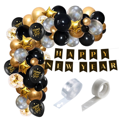 Girlanda balonowa Sylwestra Happy New Year zestaw balonów taśma czarno złota
