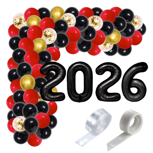Girlanda balonowa czerwona Zakończenie Roku Szkolnego cyfry czarne balony