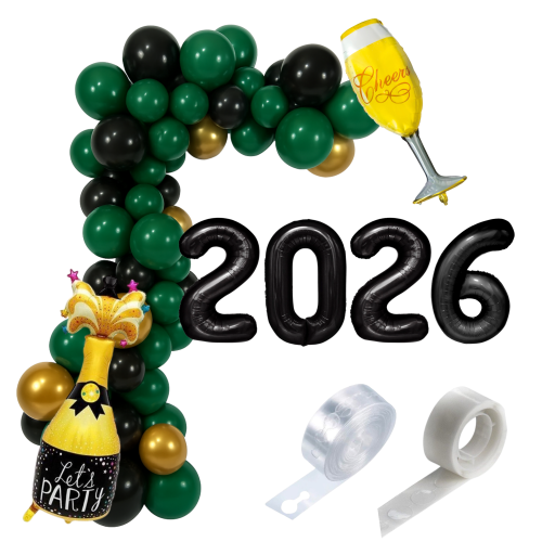 Girlanda balonowa zieleń butelkowa z taśmą Zestaw Zakończenie Roku