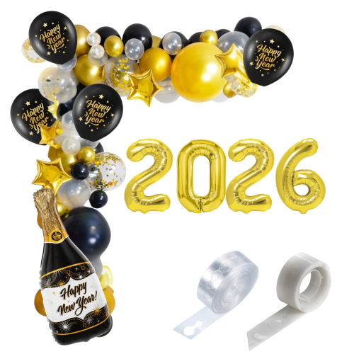 Girlanda balonowa na Sylwestra 2025 z cyframi Duża Szampan Happy New Year