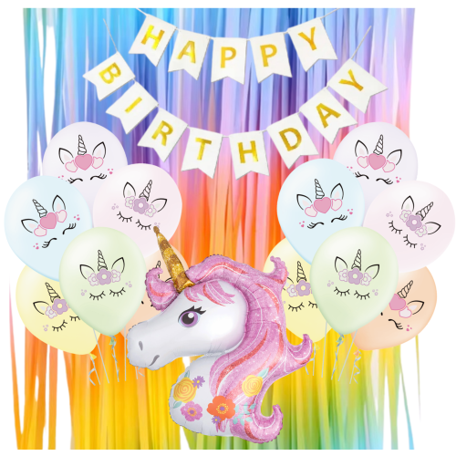 BALONY Jednorożce KURTYNA Baner Happy Birthday zestaw balonów Urodzinowy.png