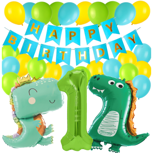 Balony na urodziny DINOZAURY ROCZEK Baner Happy Birthday Cyfra 100cm t-rex.png