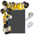 Girlanda balonowa Sylwestra czarno złota Szampan zestaw balonów Tło kurtyna