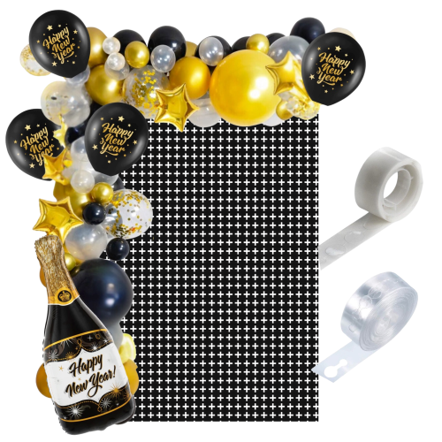 Girlanda balonowa Sylwestra czarno złota Szampan zestaw balonów Tło kurtyna zestaw 770.png