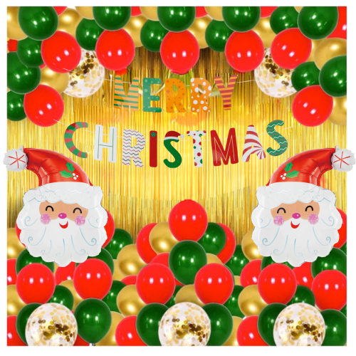 Balony na Boże Narodzenie kurtyna czerwono złote Baner Merry Christmas