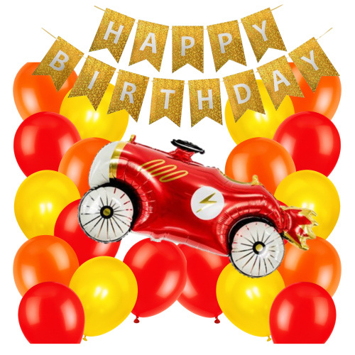Zestaw balonów URODZINY chłopca auto RETRO samochód Roczek Baner złoty