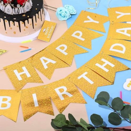 Baner złoty Happy Birthday , złoty holograficzny.jpg