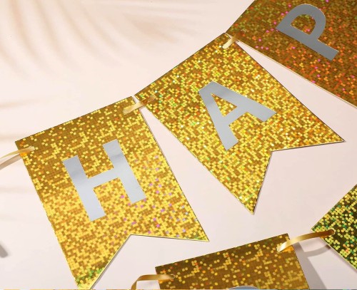 Baner złoty Happy Birthday , złoty holograficzny1.jpg