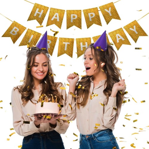 Baner złoty Happy Birthday , złoty holograficzny11.jpg