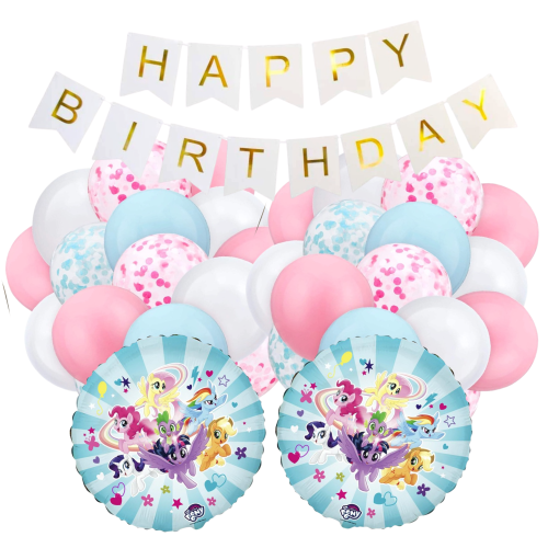 Zestaw balonów KUCYKI Little Pony Urodziny Dziewczynki Baner Happy Birthday