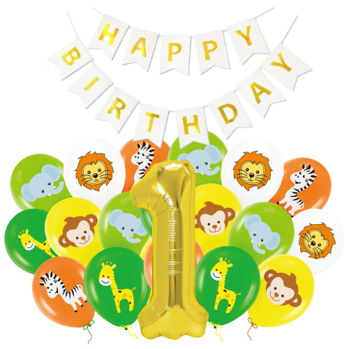 Zestaw balonów ZWIERZĘTA Roczek cyfra 100cm balony urodziny Happy Birthday