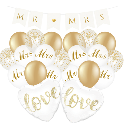 Zestaw dekoracji na wesele ROCZNICA ŚLUBU Balony lateksowe Baner MR MRS