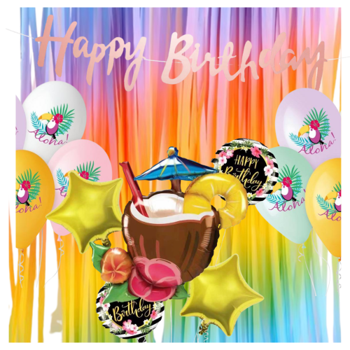 Zestaw balonów HAWAJE Tukan Kokos drink Balony na 18 urodziny Baner Kurtyna