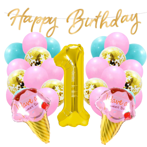 Balony Urodziny ROCZEK Dziewczynki Słodkie Rożek Lody Zestaw balonów cyfra