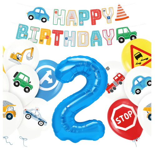 Zestaw balonów Urodziny Chłopca AUTA Baner Happy Birthday cyfra 100cm 0-9