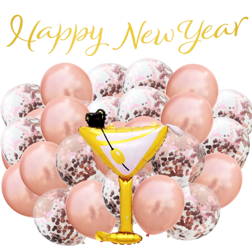 BALONY na Sylwestra Babski Wieczór Happy New Year rose gold GIRLANDA Martini