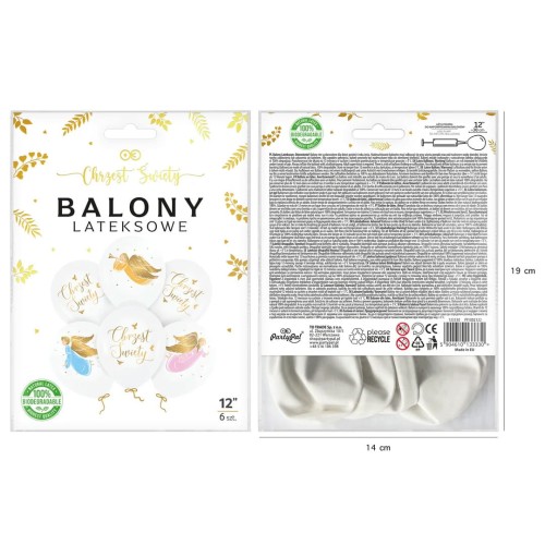 Balony na chrzest Anioły biodegradowalne12cali 6szt. zestaw11.jpg