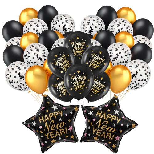 BALONY Sylwester Zestaw balonów Sylwestrowych z konfetti Gwiazda hel .png