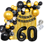 Girlanda balonowa URODZINOWA cyfra 0-99 ścianka Kurtyna złota 100x200cm zestaw