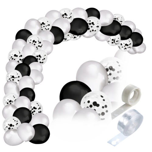 Girlanda balonowa Karnawał Sylwester srebrno czarna z konfetti taśma Zestaw .png