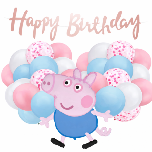Zestaw balonów GEORGE świnka Peppa Baner Happy Birthday balony z konfetti .png
