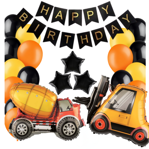 Balony urodzinowe Maszyny budowlane urodziny chłopca betoniarka Baner wózek