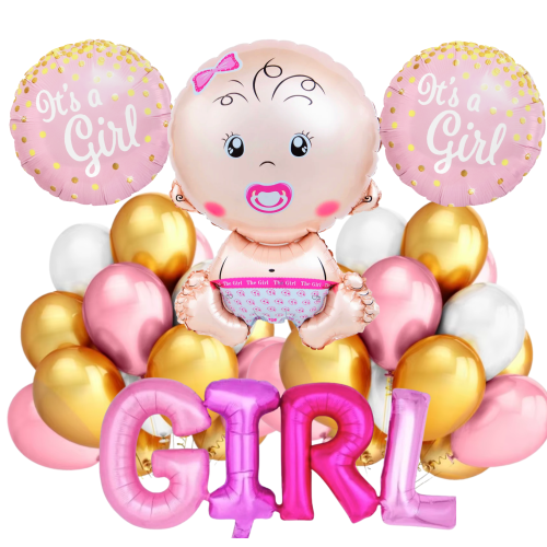 Balony BABY SHOWER dziewczynka powitanie w domu girl Zestaw balonów ROCZEK.png