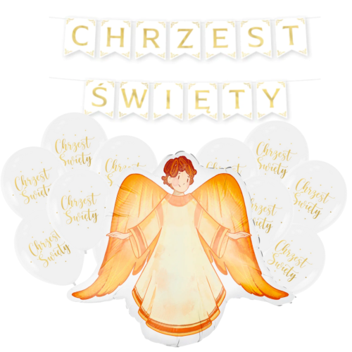 Zestaw balonów z Girlandą na Chrzest Święty dla chłopca Anioł Stróż Baner