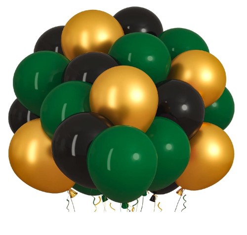 Zestaw balonów butelkowa zieleń złote czarne na Urodziny Balony