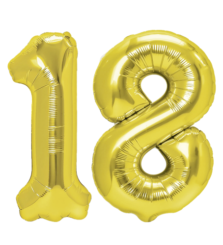 Balon foliowy 18 na Urodziny cyfry złote 40cm balony Zestaw Urodzinowe